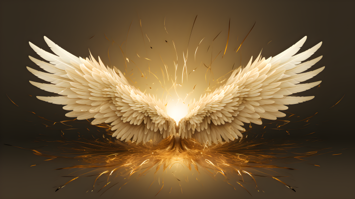 金色天使的金翅膀与金戒指摄影版权图片下载