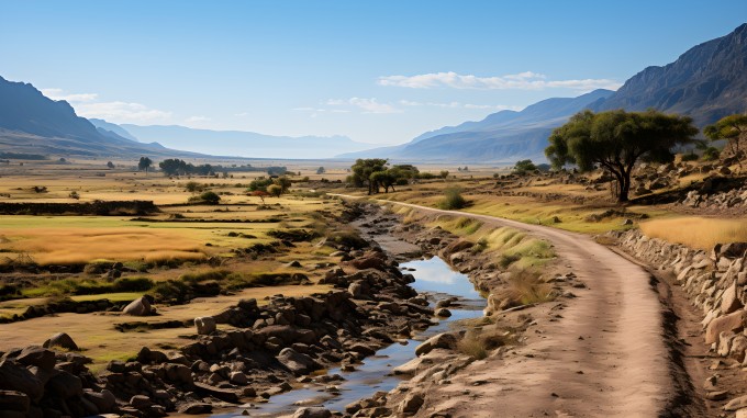 干旱沙漠山谷的农田摄影图