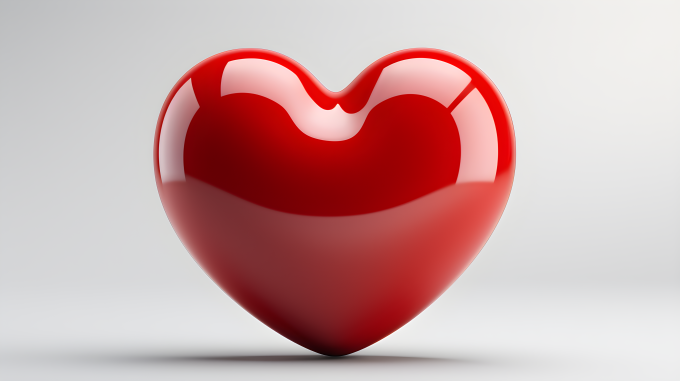 红色心形在白色背景上的3D摄影图
