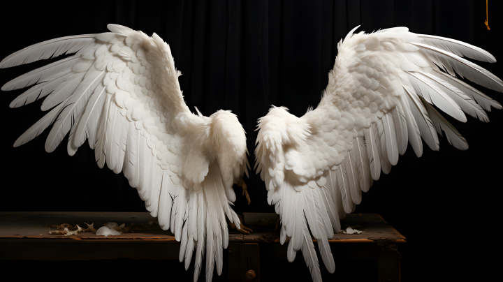 神秘的白色天使翅膀摄影图版权图片下载