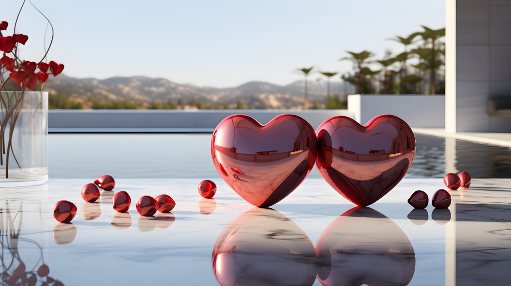 白色地上的三颗红色心形摄影图片