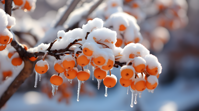 橙树枝上覆盖着雪的摄影图片