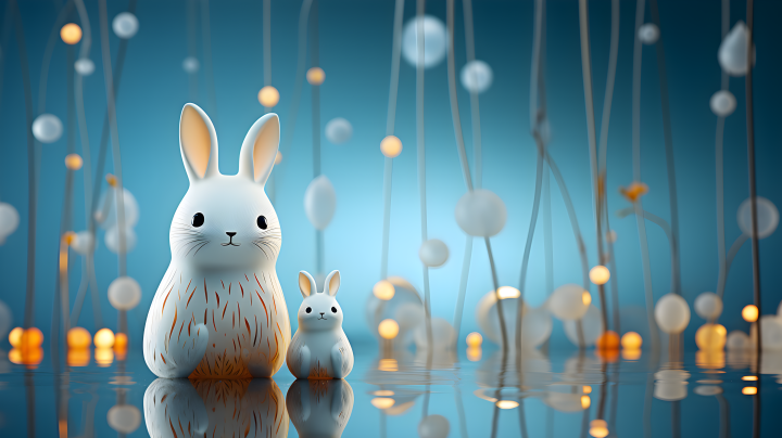 Cinema4D硬表面建模的两只白兔高清图版权图片下载