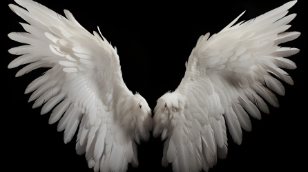黑色背景天使之翼摄影图片