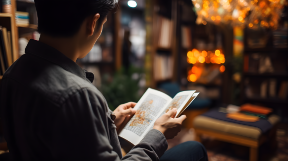 亚洲男子阅读摄影图片