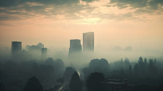 城市中的雾霾摄影图