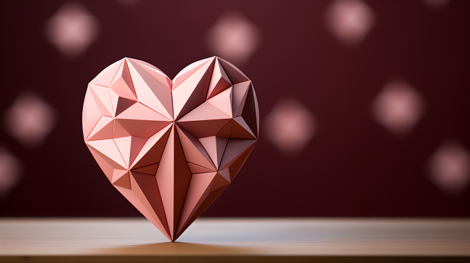 粉色背景上的红色折纸心摄影图片