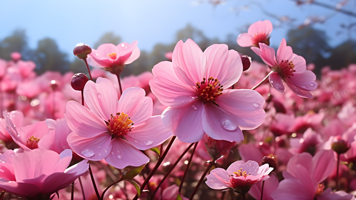 带露珠的粉色花卉特写摄影版权图片下载