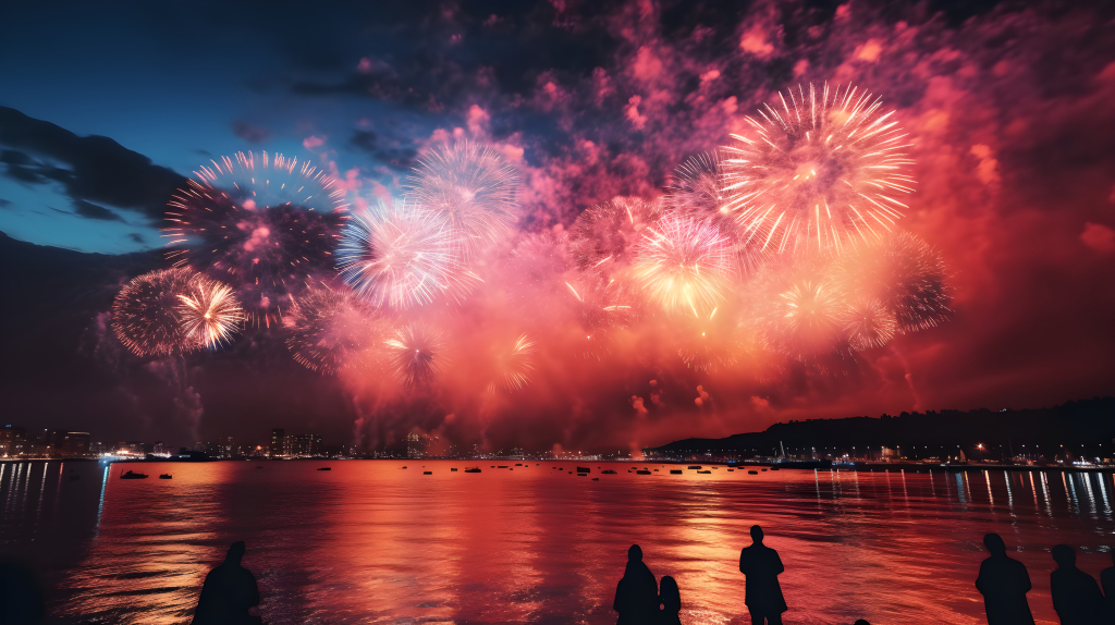 夜晚绚丽的烟花摄影版权图片下载