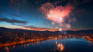 夜幕下烟花摄影图片