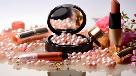 珍珠粉红色化妆品摄影图片