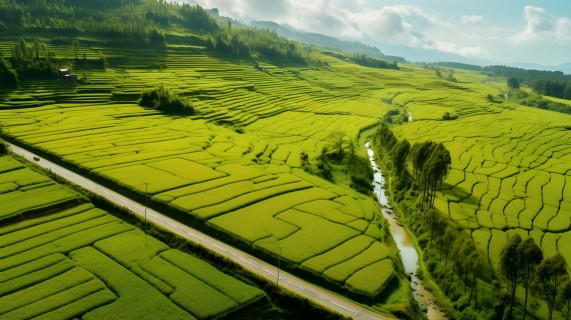绿色稻田风光摄影图片