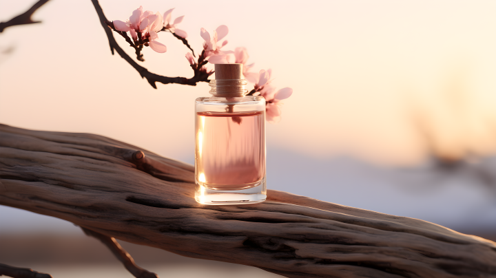 粉桃与浅米之间的香水摄影图版权图片下载