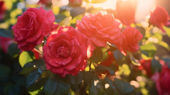 阳光明媚的晨光透过玫瑰摄影图