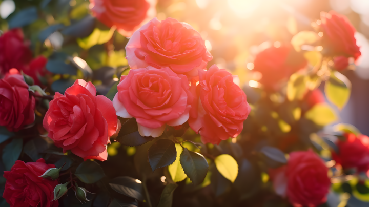 玫瑰花绽放的阳光晨曦摄影版权图片下载