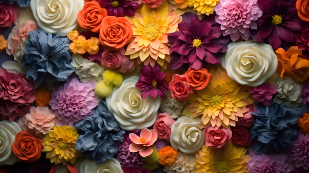 墙上色彩绚丽的花朵摄影图片