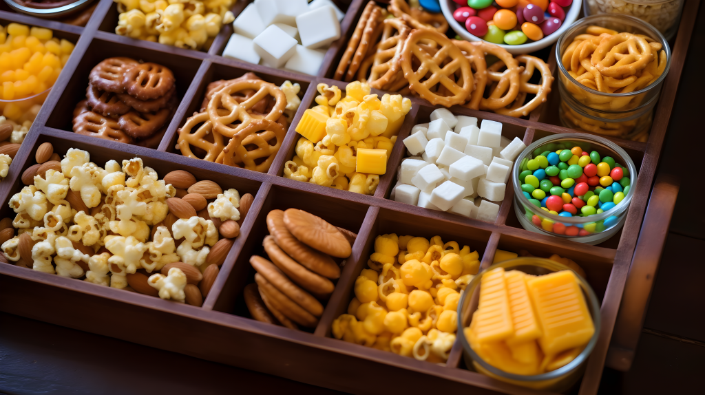 美味多样的零食拍摄图片