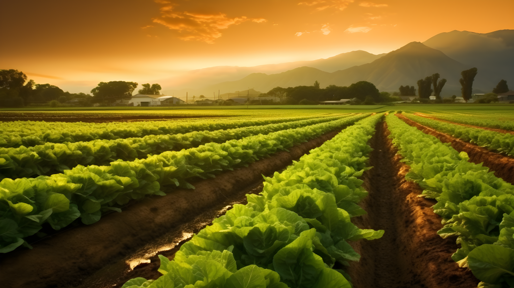 夕阳下的蔬菜田摄影版权图片下载