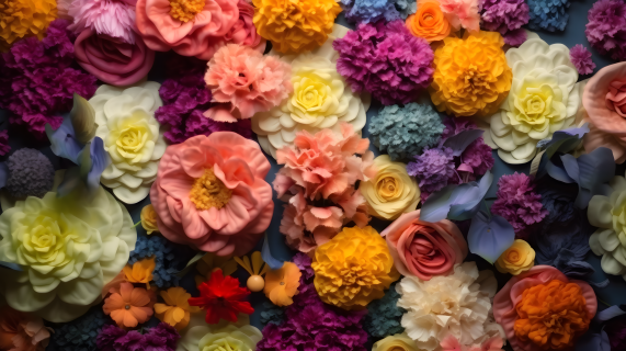 墙上生动色彩缤纷的花朵摄影图片