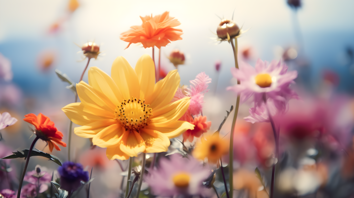 不同花朵点缀的浪漫柔美风摄影版权图片下载