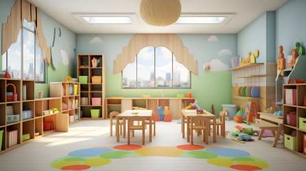 色彩明亮的儿童游戏教室摄影图片