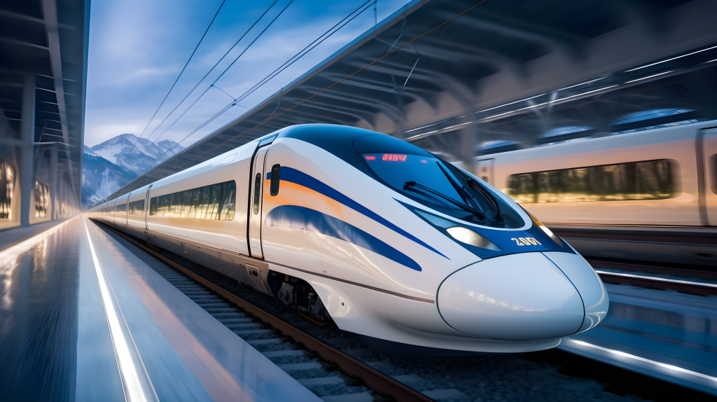 高速驶入车站的摄影图片