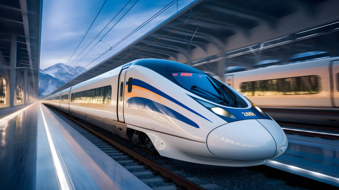 高速驶入车站的摄影图片