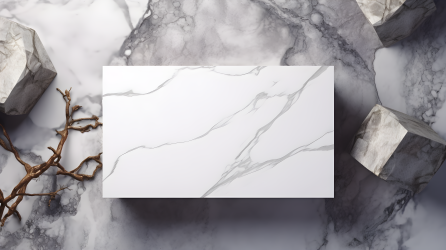 大理石背景上的白色空白名片摄影图片