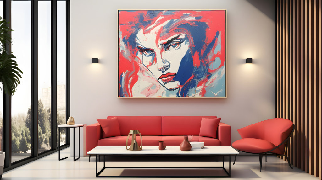 红蓝抽象绘画装框艺术摄影图