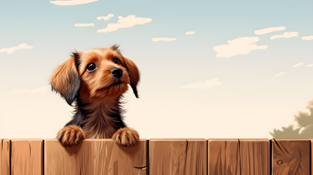 棕色狗望着木制栅栏外的景象