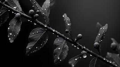 黑白朋克水滴叶子摄影图