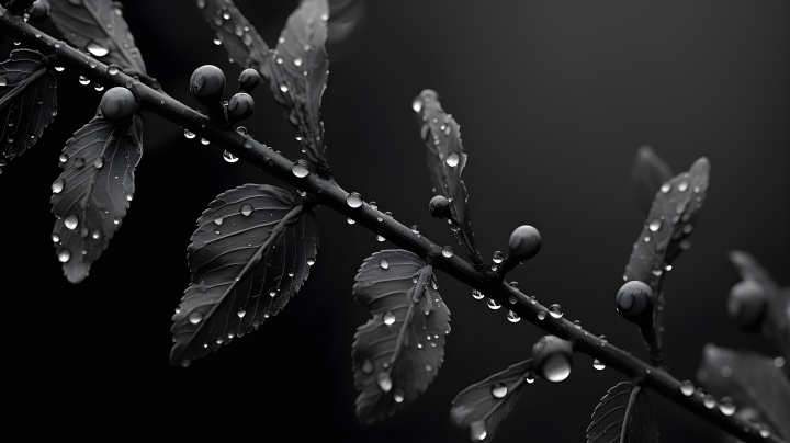 黑白朋克水滴叶子摄影图版权图片下载