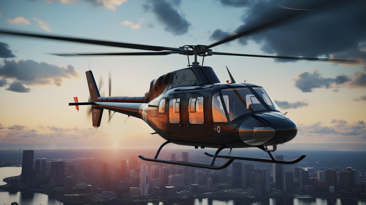 城市上空挥舞的直升机摄影图版权图片下载