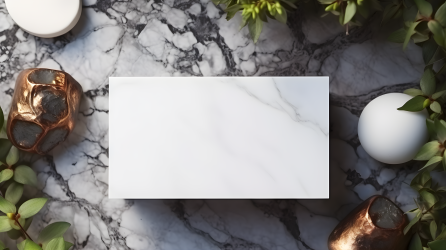 大理石背景上的白色空白名片摄影图片