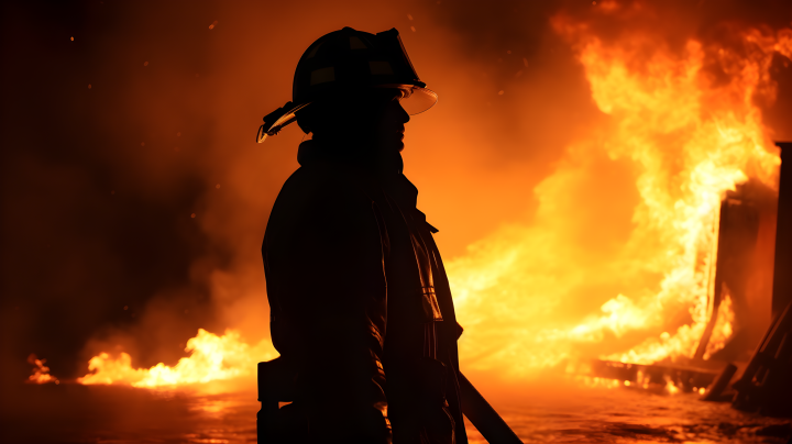 烈焰中的消防员摄影图版权图片下载