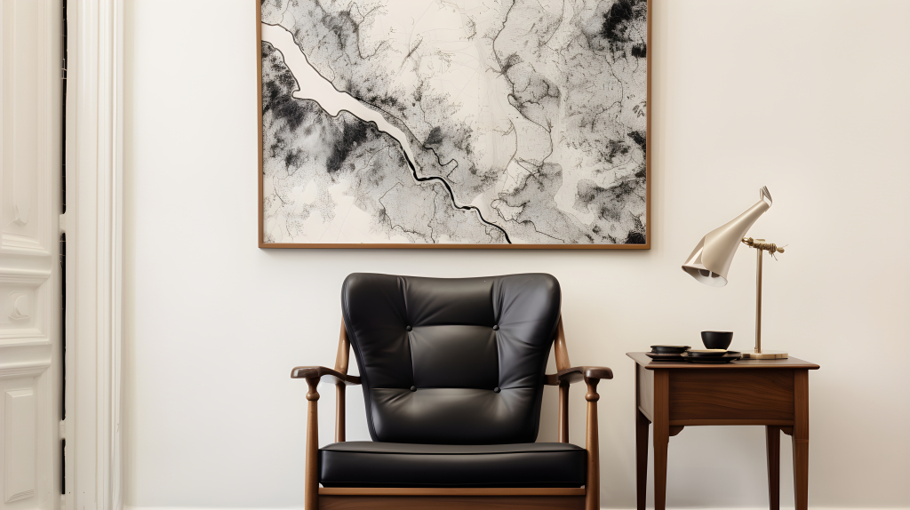 木制椅上的大理石画摄影图