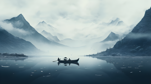雾中之舟：禅宗风格的摄影图片