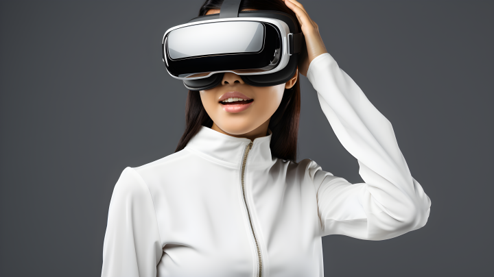 亚洲女性戴着VR眼镜的摄影版权图片下载