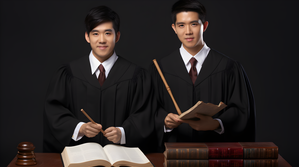 两位亚洲华裔律师工作摄影图片