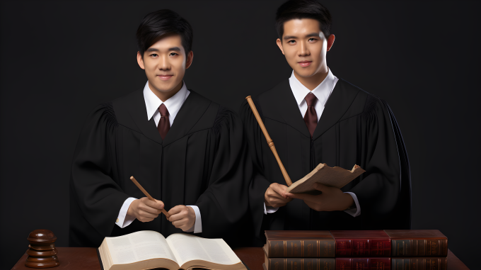 两位亚洲华裔律师工作摄影图片