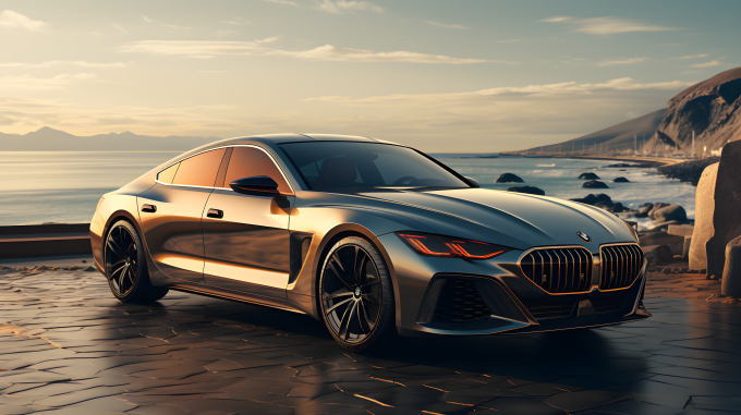 沙滩上驰骋的灰铜色BMW 6系MC级轿车摄影图片