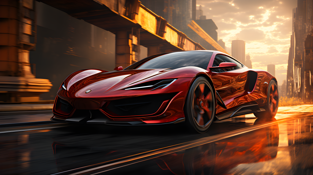 未来红色跑车驶过的摄影版权图片下载