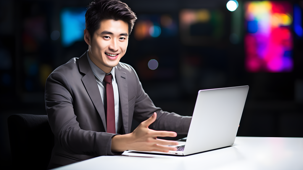 亚洲主持人西装的摄影图片