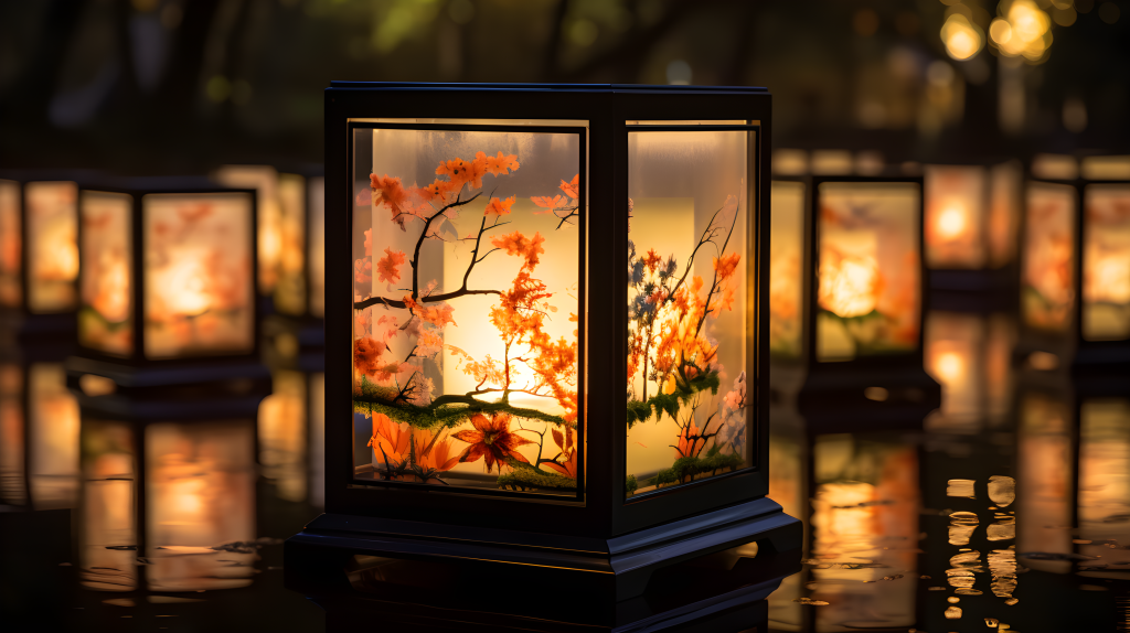 绚丽多彩的方形灯笼摄影图版权图片下载