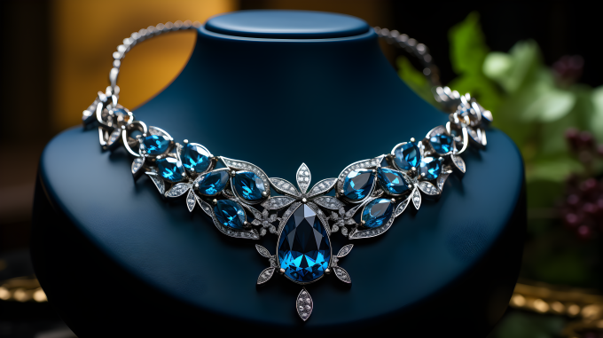 暗青银色历史装饰悬挂宝石项链摄影图