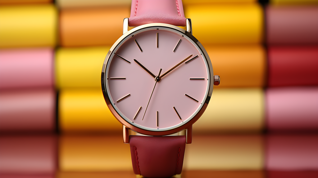 粉色皮革手表摄影图片