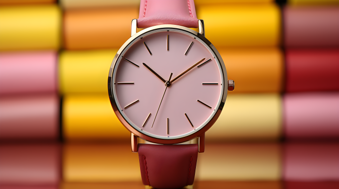 粉色皮革手表摄影图片