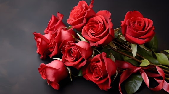 鲜艳红玫瑰花束摄影图