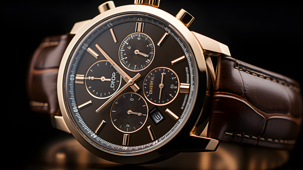 玫瑰金手表黑色底面摄影图版权图片下载