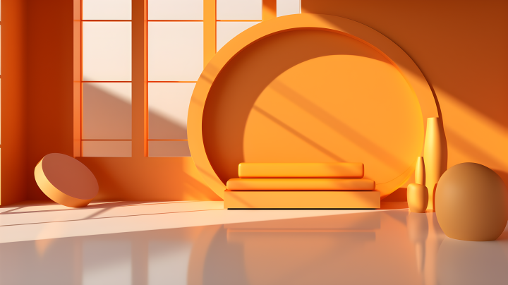 真实抽象橙色房间3D渲染模型摄影图版权图片下载